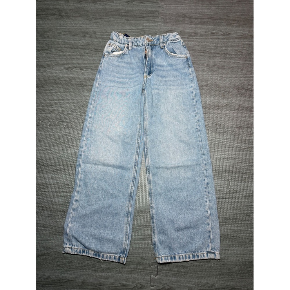 Zara Kids Light Wash Wide Leg Denim Jeans Adjustable Waist Size 9-10